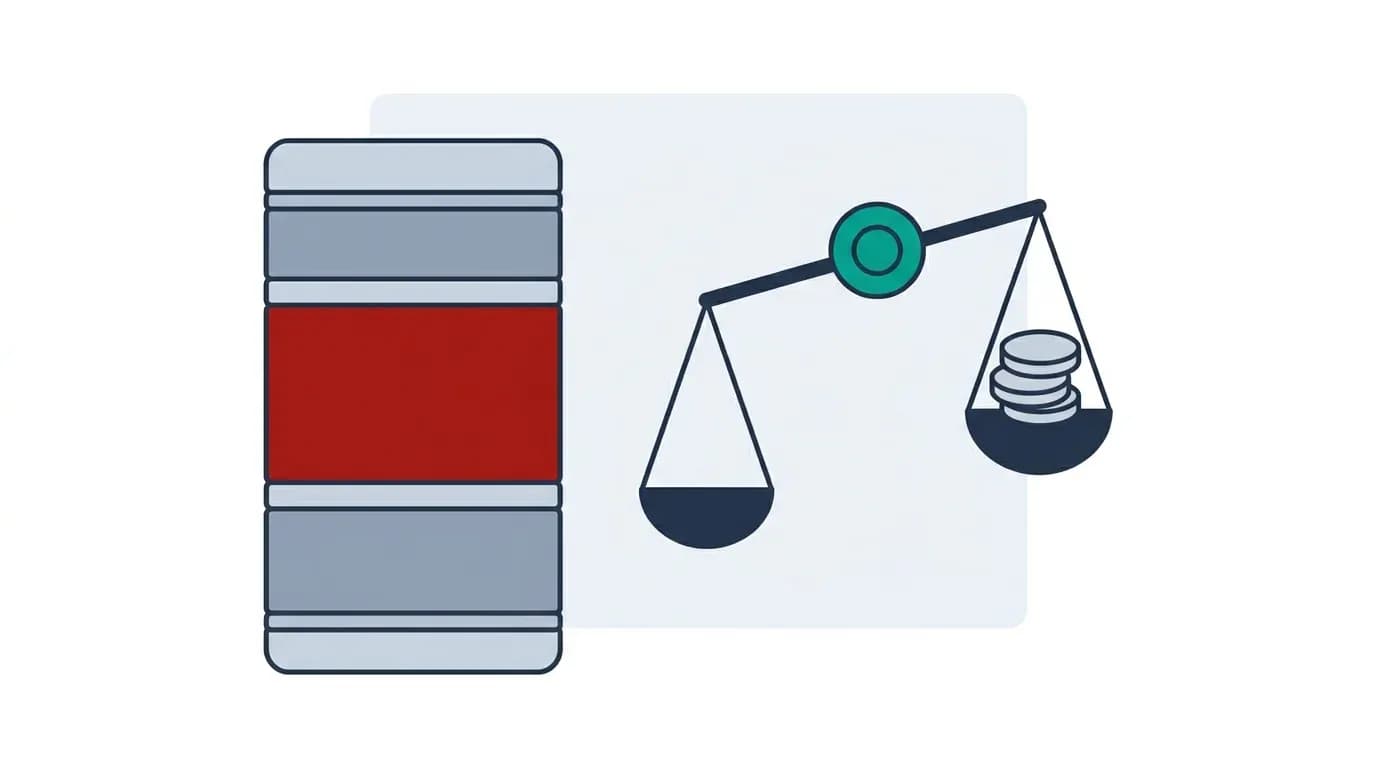 Flat infographic of a phone drawn as stacked layers of different thickness beside a balance scale holding coins