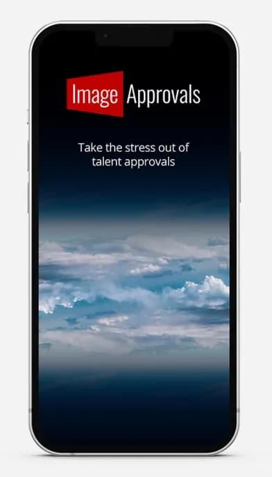 Image Approvals talent photo approval mobile app shown on a phone