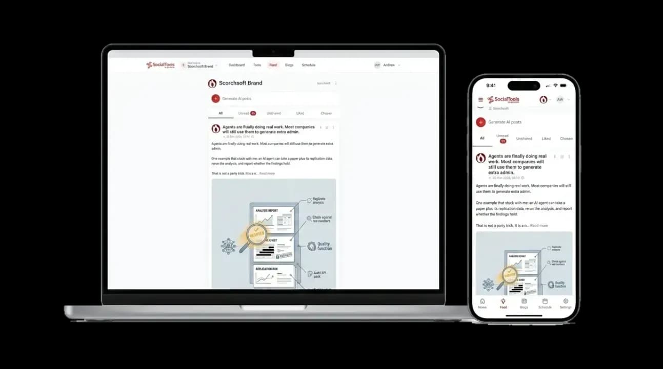 SocialTools agentic AI platform that researches, writes, illustrates and schedules a brand's social feed
