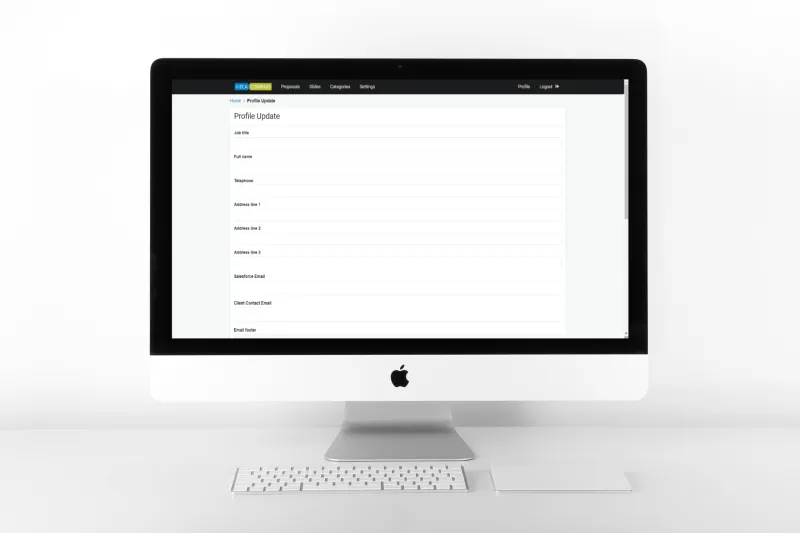Profile Update page with information form Profile Update page with information form