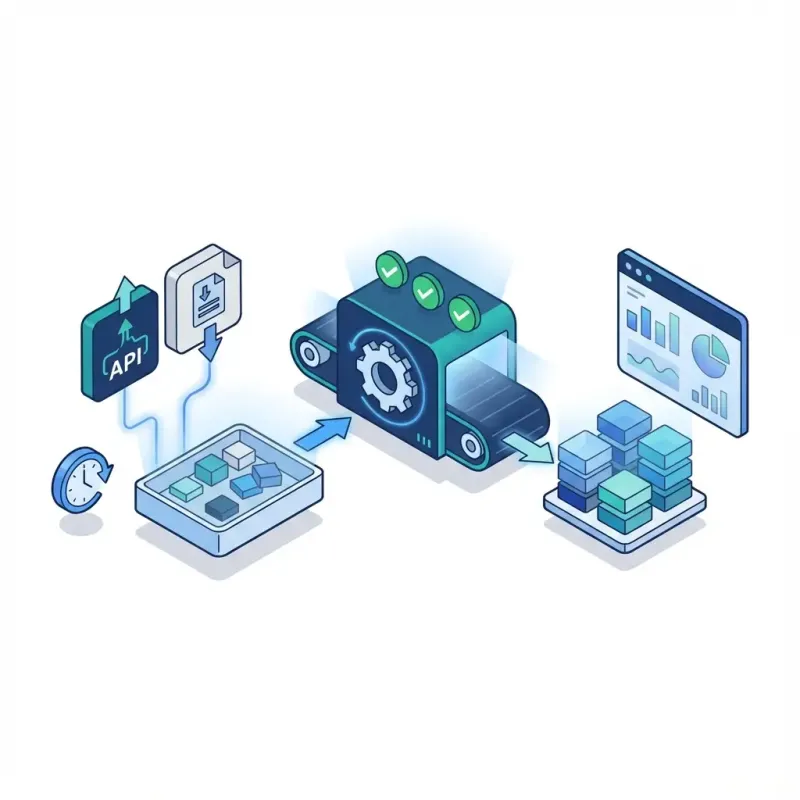 A source stream entering a central event/stream backbone (a flowing ribbon or bus), then splitting cleanly into two arrows: one to an operational database cylinder with a speed icon, and one to a durable storage reservoir with an archive icon; add a replay loop arrow from the backbone to imply reprocessing.