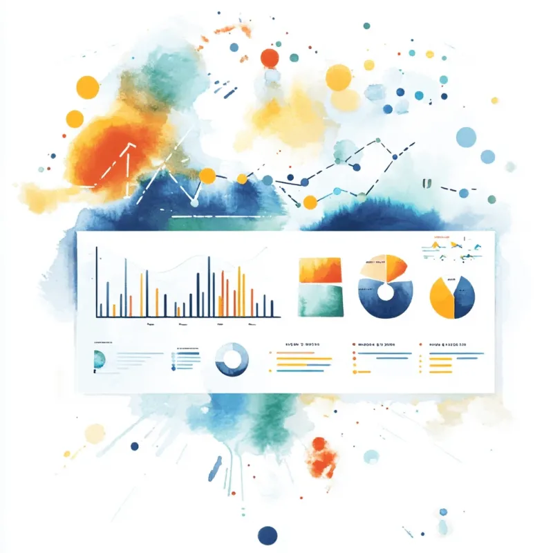 a clean data dashboard in a modern illustrated style.  a clean data dashboard in a modern illustrated style.