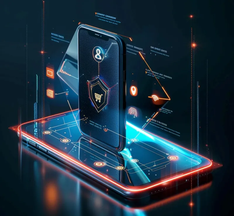 Envision an image where a sleek smartphone rests on a surface, encapsulated by a luminous, protective shield. This shield is adorned with symbols and icons representative of various compliance standards, such as GDPR, PCI DSS, and more, floating around the device like satellites in orbit.  Envision an image where a sleek smartphone rests on a surface, encapsulated by a luminous, protective shield. This shield is adorned with symbols and icons representative of various compliance standards, such as GDPR, PCI DSS, and more, floating around the device like satellites in orbit.