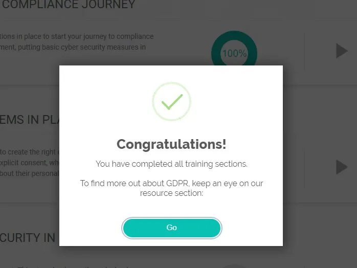 Percentage progress report with success popup Percentage progress report with success popup