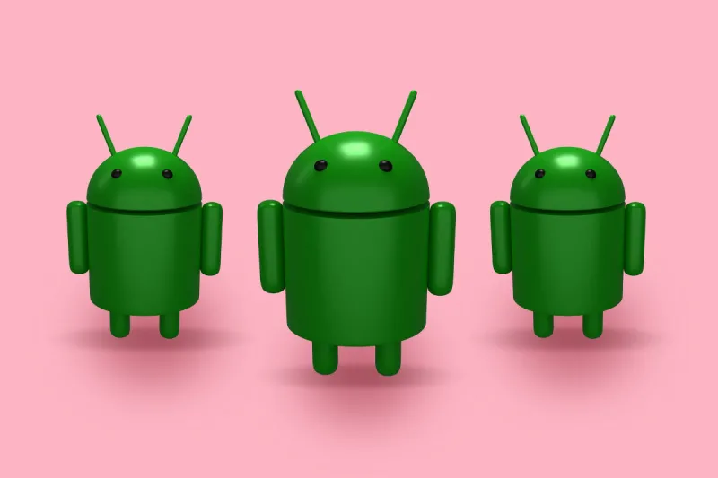 three green bots on a pink background
