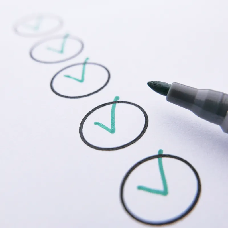 Green checkmarks on a handwritten list Green checkmarks on a handwritten list