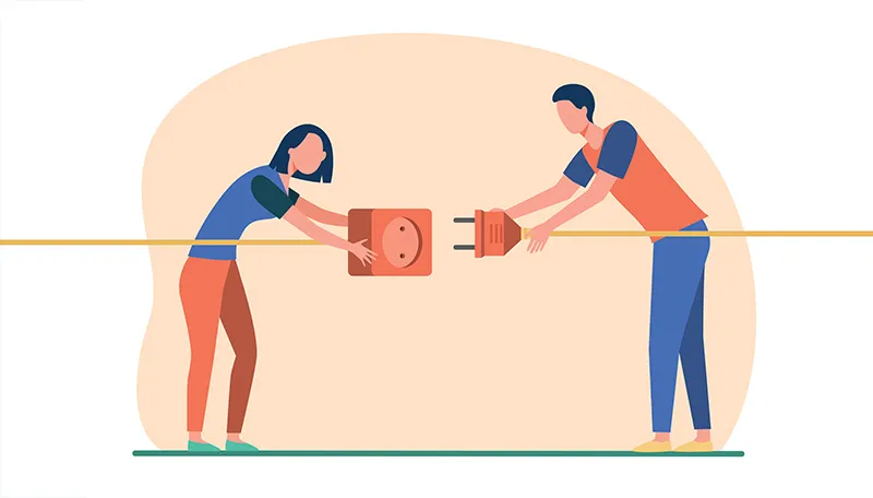 Open ID Connect vector image - people plugging together a plug and socket Open ID Connect vector image - people plugging together a plug and socket
