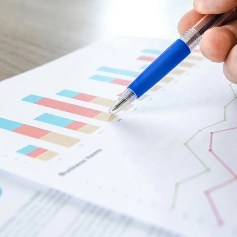 Person reviewing business data on paper Person reviewing business data on paper