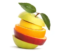 different fruit, sliced, resting on each other - representing a combination of portal features different fruit, sliced, resting on each other - representing a combination of portal features