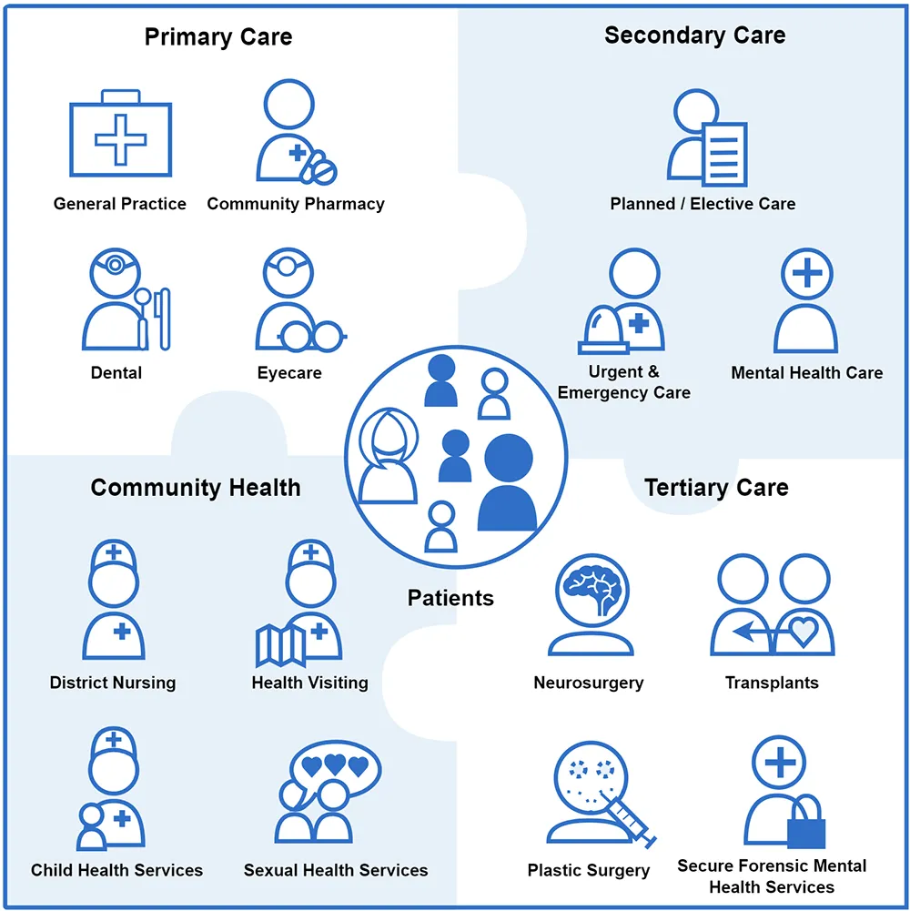 NHS Healthcare ecosystem explained infographic NHS Healthcare ecosystem explained infographic