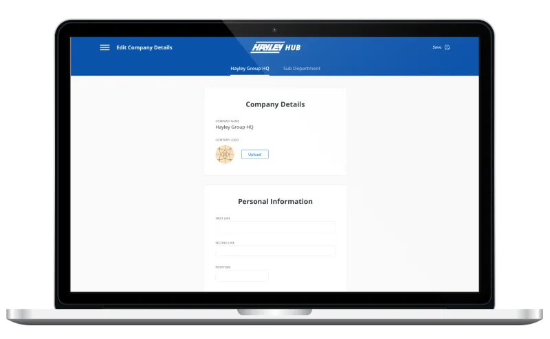 Hayley Hub Company & Personal Information update page Hayley Hub Company & Personal Information update page