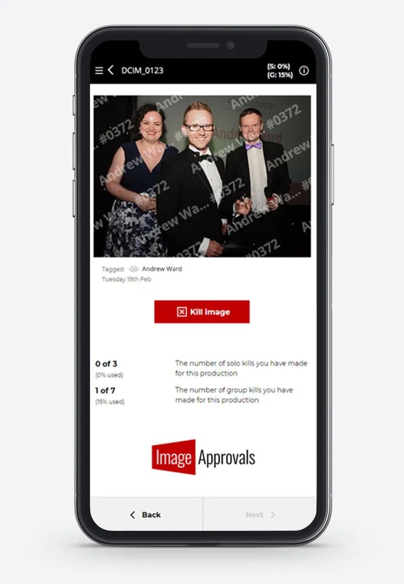 Photo approval screenshot with watermark and kill image button Photo approval screenshot with watermark and kill image button