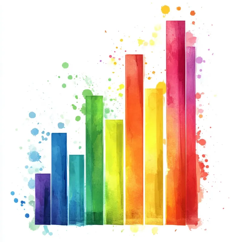 A stylized watercolor graphic of a rising bar chart or network of multiple phone calls, symbolizing scalability, with a palette of rainbow colors to indicate customization and growth.