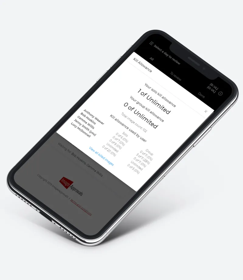 A screenshot of the app on an iPhone X showing the agent view of actor kill percentages A screenshot of the app on an iPhone X showing the agent view of actor kill percentages