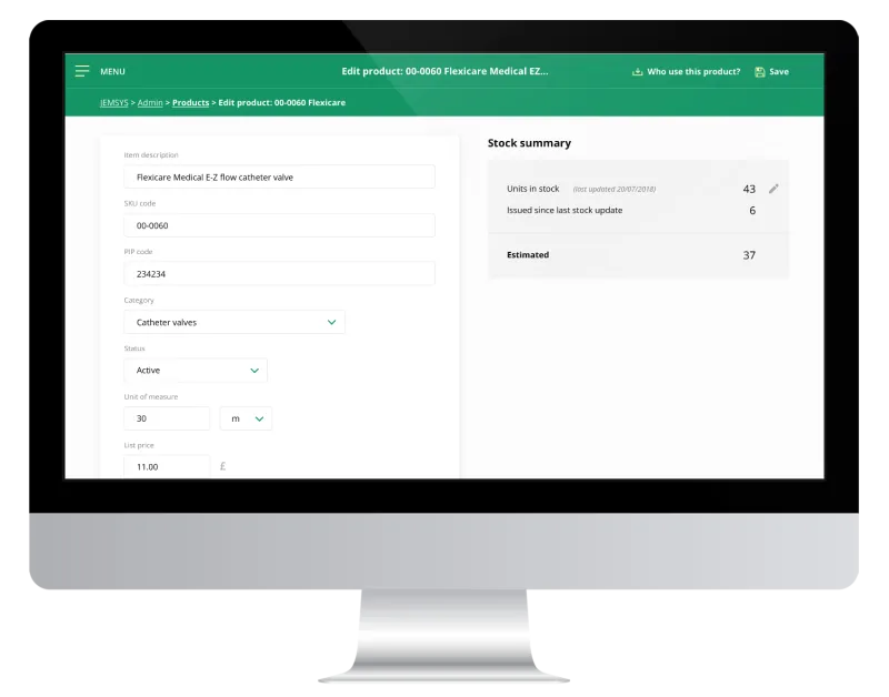 Edit Product and Stock summary screen Edit Product and Stock summary screen