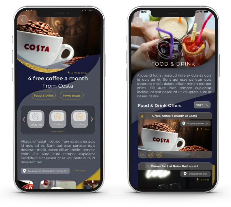 Food & Drinks Category page with offers listed Food & Drinks Category page with offers listed