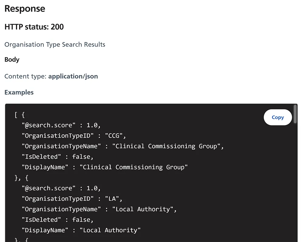 example API response and data example API response and data