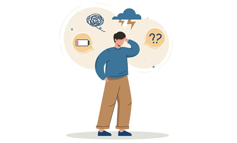 illustration of a man with technical issues representing overheads illustration of a man with technical issues representing overheads