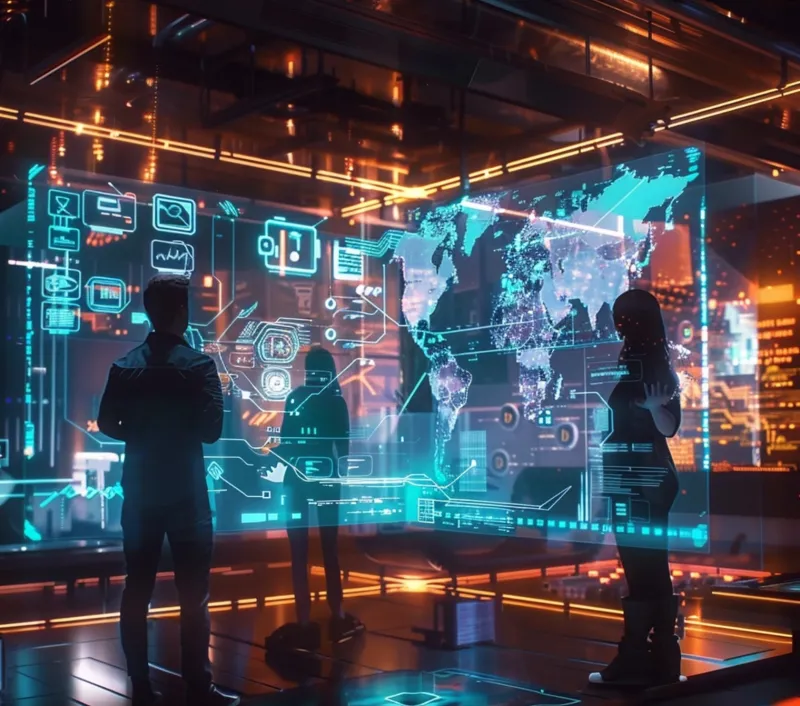 a visually engaging scene where cybersecurity experts are analysing a holographic display of a software application. This hologram vividly highlights various cybersecurity vulnerabilities such as SQL injection, cross-site scripting (XSS), broken authentication, and insecure direct object references, depicted as distinct, glowing fissures or weak points within the digital structure. The experts, equipped with futuristic tools, are pinpointing and marking these vulnerabilities for further investigation, simulating real-world cyber attacks. This image captures the critical and thorough process of vulnerability assessment in penetration testing, aiming to secure the application from potential cyber threats. The setting is professional and high-tech, with a focus on detail and precision in identifying and addressing security risks.  a visually engaging scene where cybersecurity experts are analysing a holographic display of a software application. This hologram vividly highlights various cybersecurity vulnerabilities such as SQL injection, cross-site scripting (XSS), broken authentication, and insecure direct object references, depicted as distinct, glowing fissures or weak points within the digital structure. The experts, equipped with futuristic tools, are pinpointing and marking these vulnerabilities for further investigation, simulating real-world cyber attacks. This image captures the critical and thorough process of vulnerability assessment in penetration testing, aiming to secure the application from potential cyber threats. The setting is professional and high-tech, with a focus on detail and precision in identifying and addressing security risks.