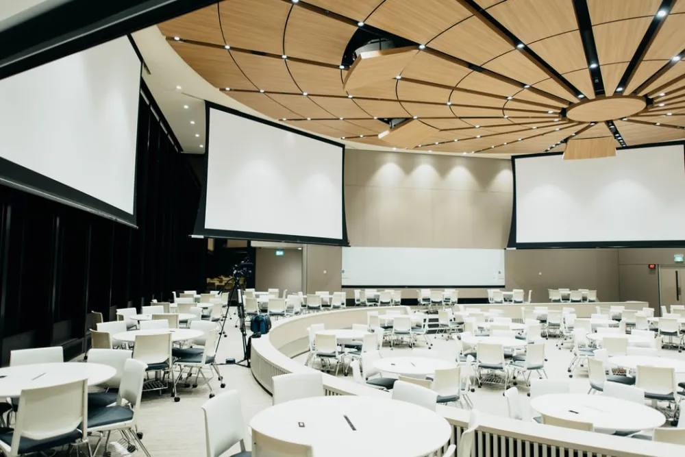 image of a conference room with projector screens image of a conference room with projector screens