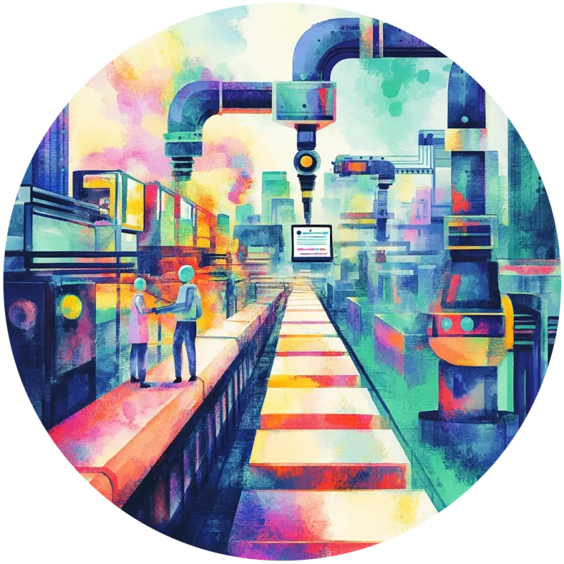 a watercolour image of a production line