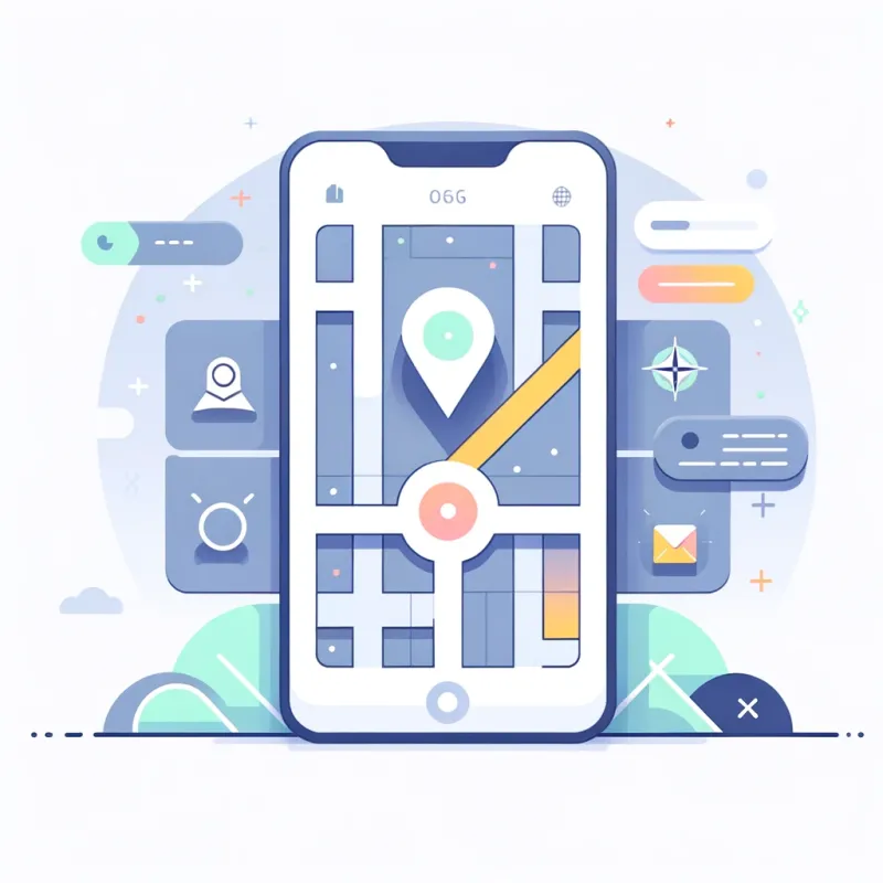 The image should represent an intuitive navigation interface, perhaps including a simplified map with a clear path or route highlighted. Incorporate visual cues like a bright path leading to a destination symbol and a small, distinct icon to indicate the user's current location, such as a dot or person icon. The navigation should appear effortless, with no need for manual input symbols like keyboards or postcodes. The image should represent an intuitive navigation interface, perhaps including a simplified map with a clear path or route highlighted. Incorporate visual cues like a bright path leading to a destination symbol and a small, distinct icon to indicate the user's current location, such as a dot or person icon. The navigation should appear effortless, with no need for manual input symbols like keyboards or postcodes.