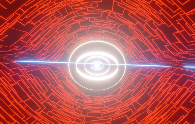 red squares placed on top of each other with a five white illuiminated circles in the centre  red squares placed on top of each other with a five white illuiminated circles in the centre