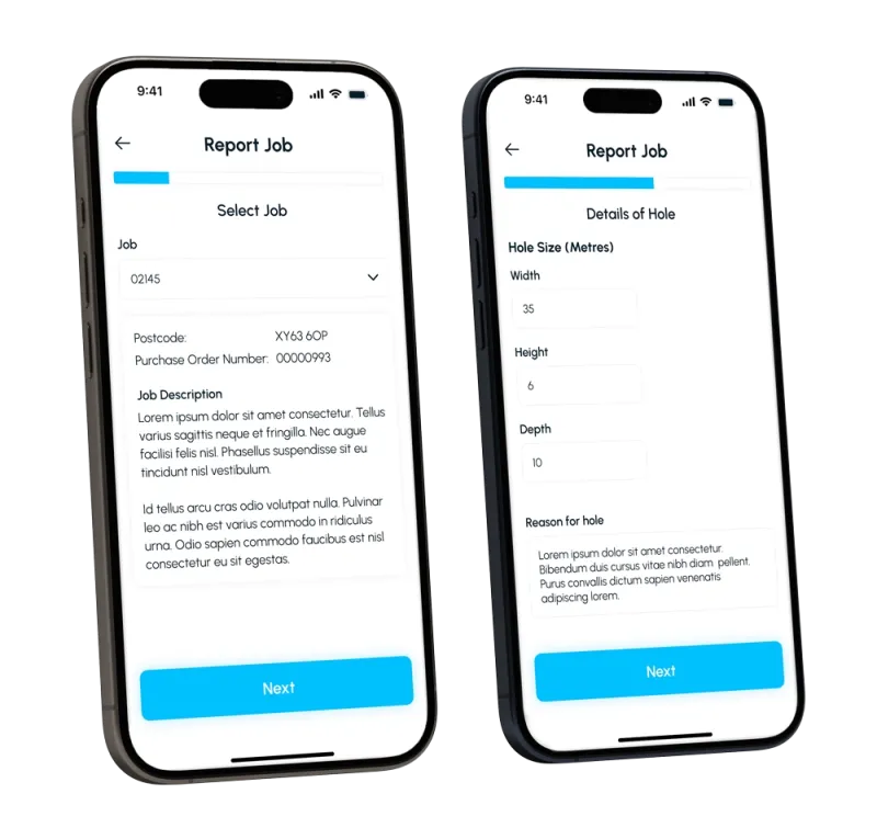 2 screens of the Report Job Ticket form 2 screens of the Report Job Ticket form