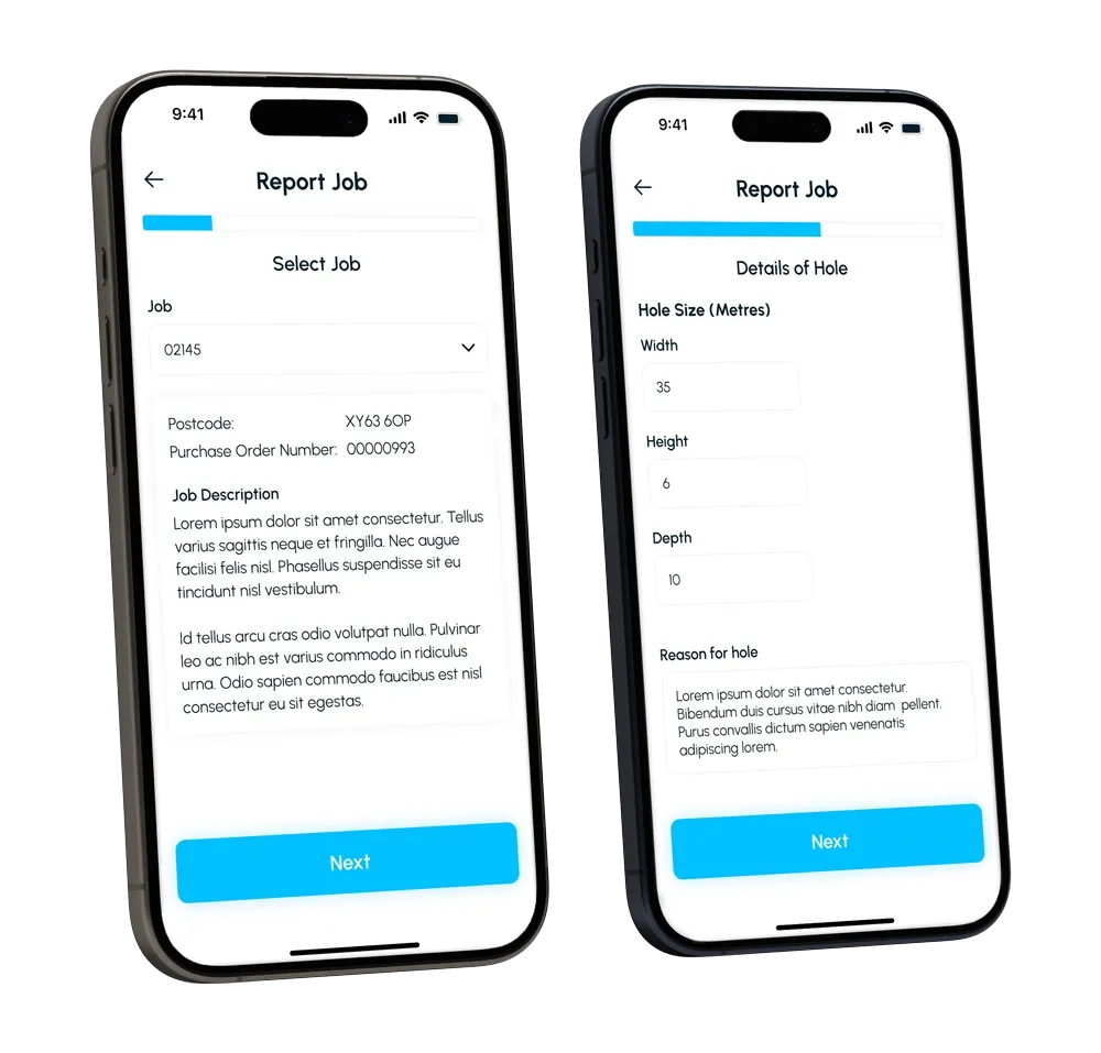 2 screens of the Report Job Ticket form 2 screens of the Report Job Ticket form