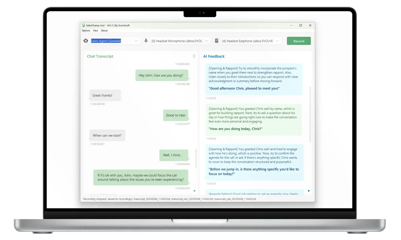 SalesChamp Live - Real-time AI Call Coaching