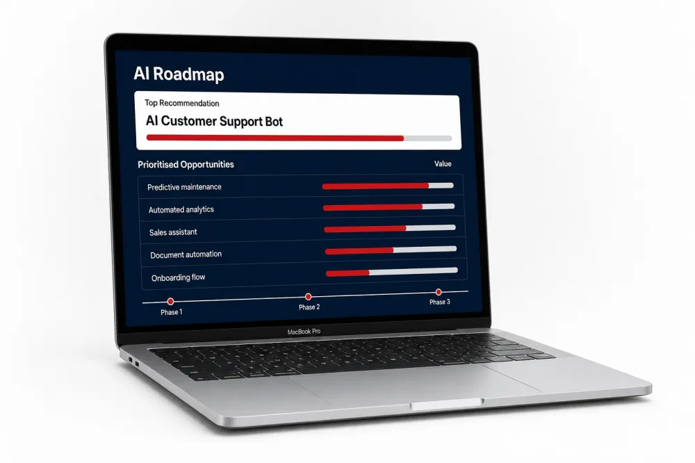 A laptop showing a prioritised AI opportunity roadmap