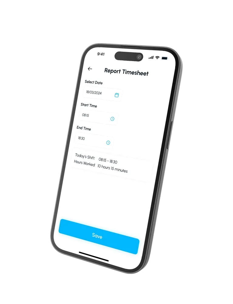 iPhone 15 with a timesheet form iPhone 15 with a timesheet form