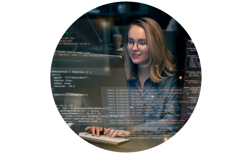 Female software developer using AI to support code for fast app development