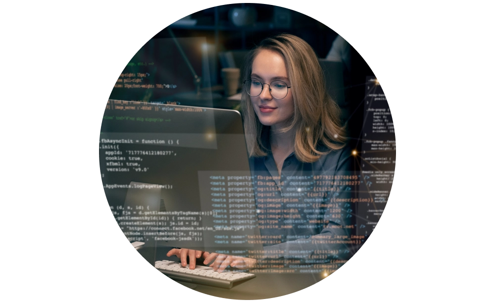 Female software developer using AI to support code for fast app development