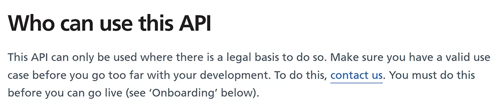 Example of a who can use this API error message Example of a who can use this API error message