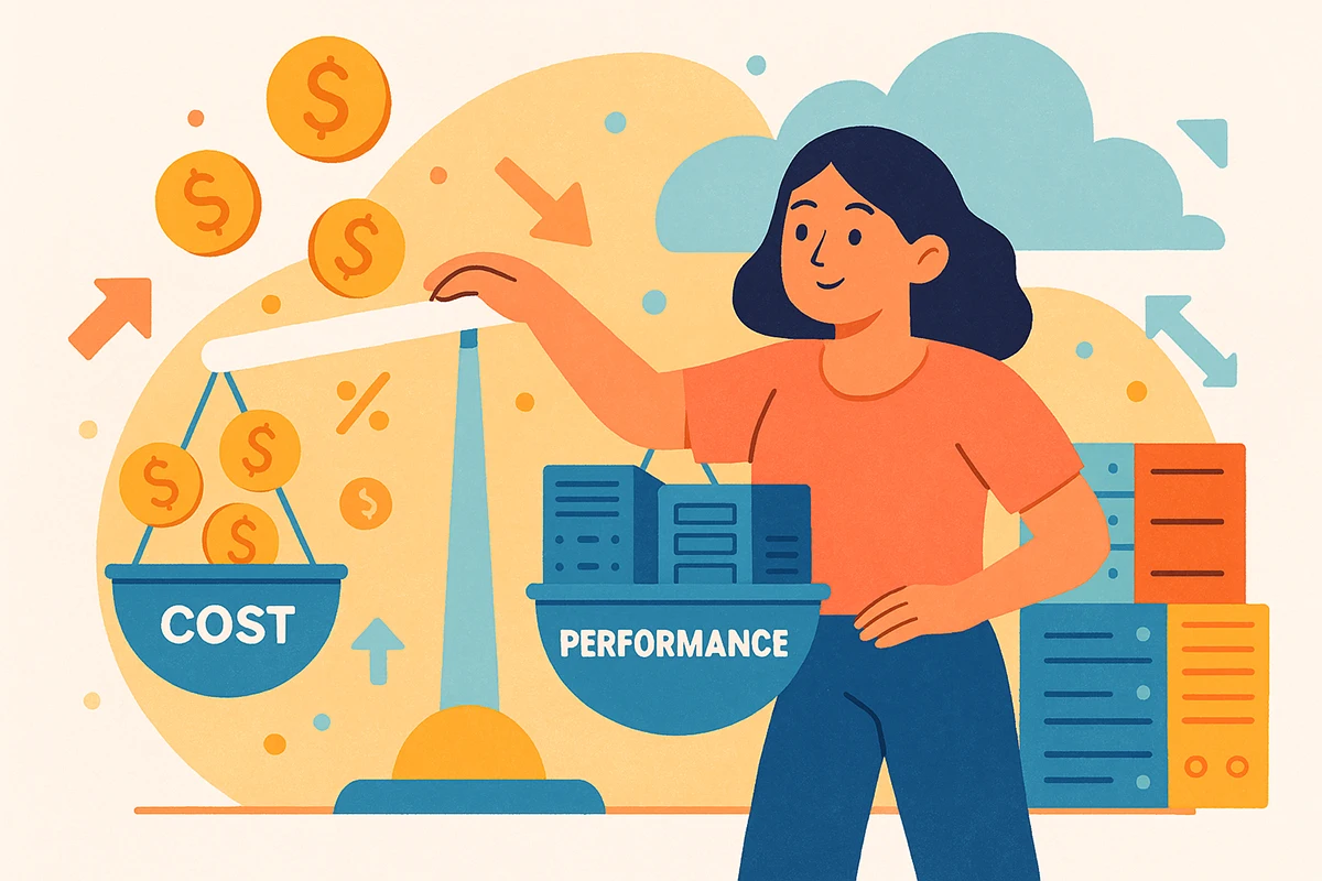 Cartoon of a CFO-like character analyzing probabilistic charts and Monte Carlo graphs with money and cloud icons.