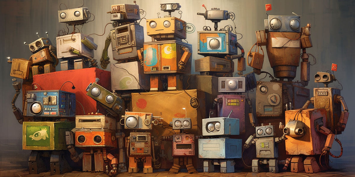 Lots of robots signifying lots of ways you can use GPT