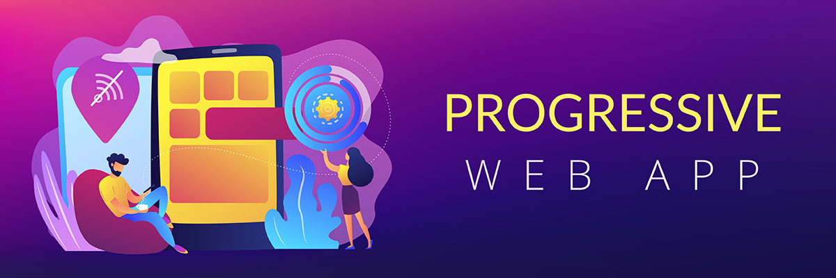 progressive web apps vector splash showing phone image and title