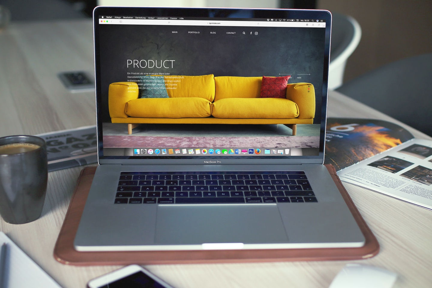 apple mac laptop with a website showing a product 