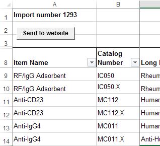 Immunologicals import spreadsheet