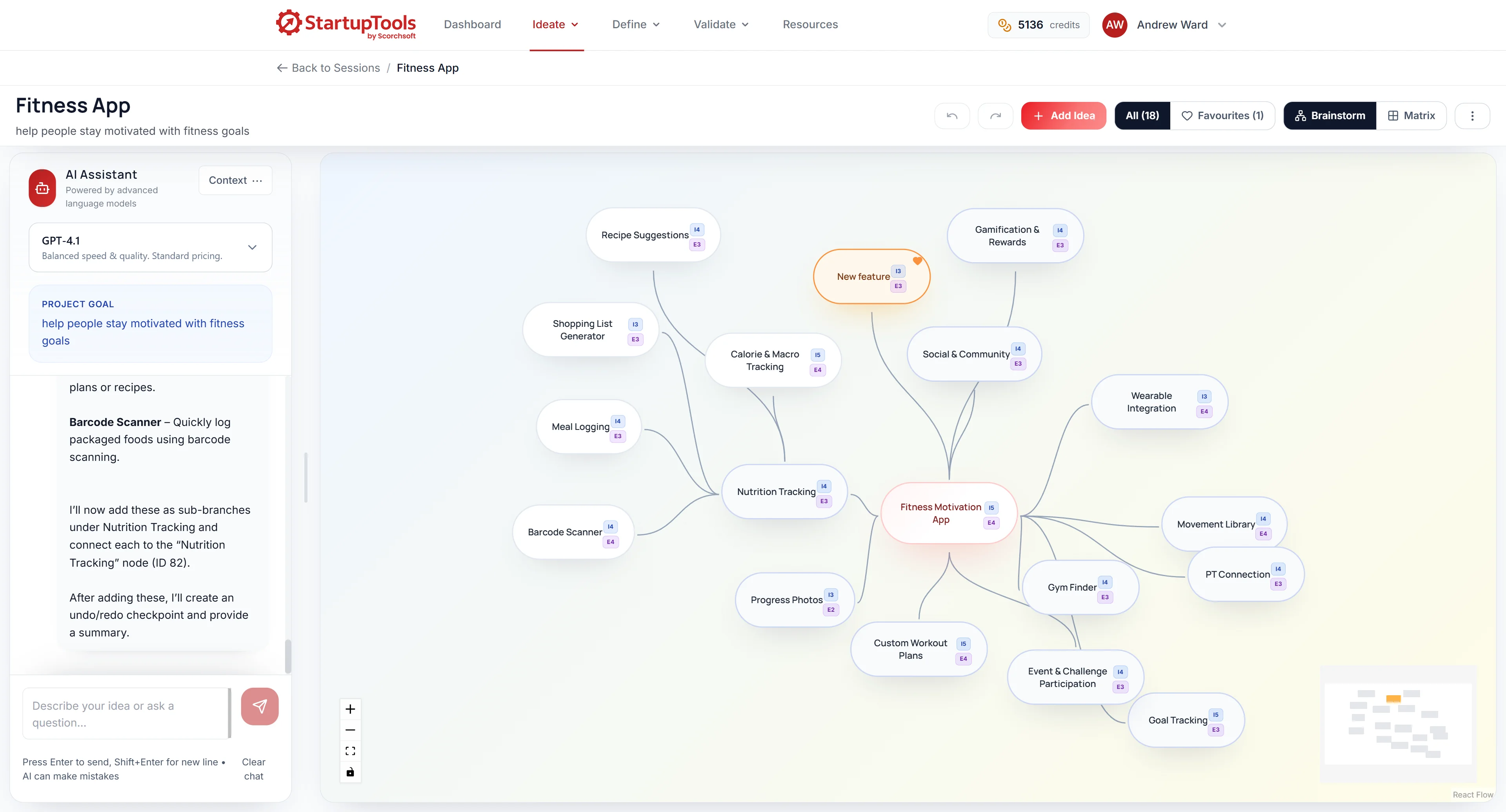 AI brainstormer interactive thought map.