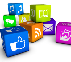 lots of squares with common web icons on them